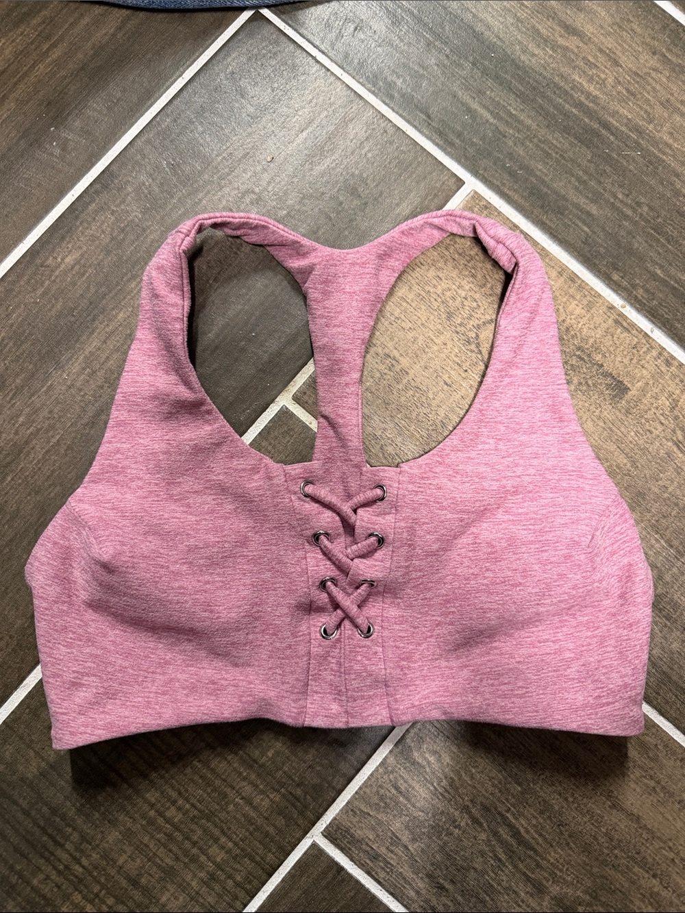 Bombshell Sportswear Lace-Up Racerback Bralette in Mauve Pink
